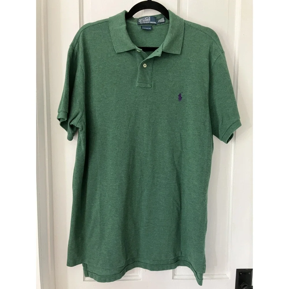 Polo Ralph Lauren Polo Shirt Mens XL Green Custom Fit‎ Purple Pony Logo Knit